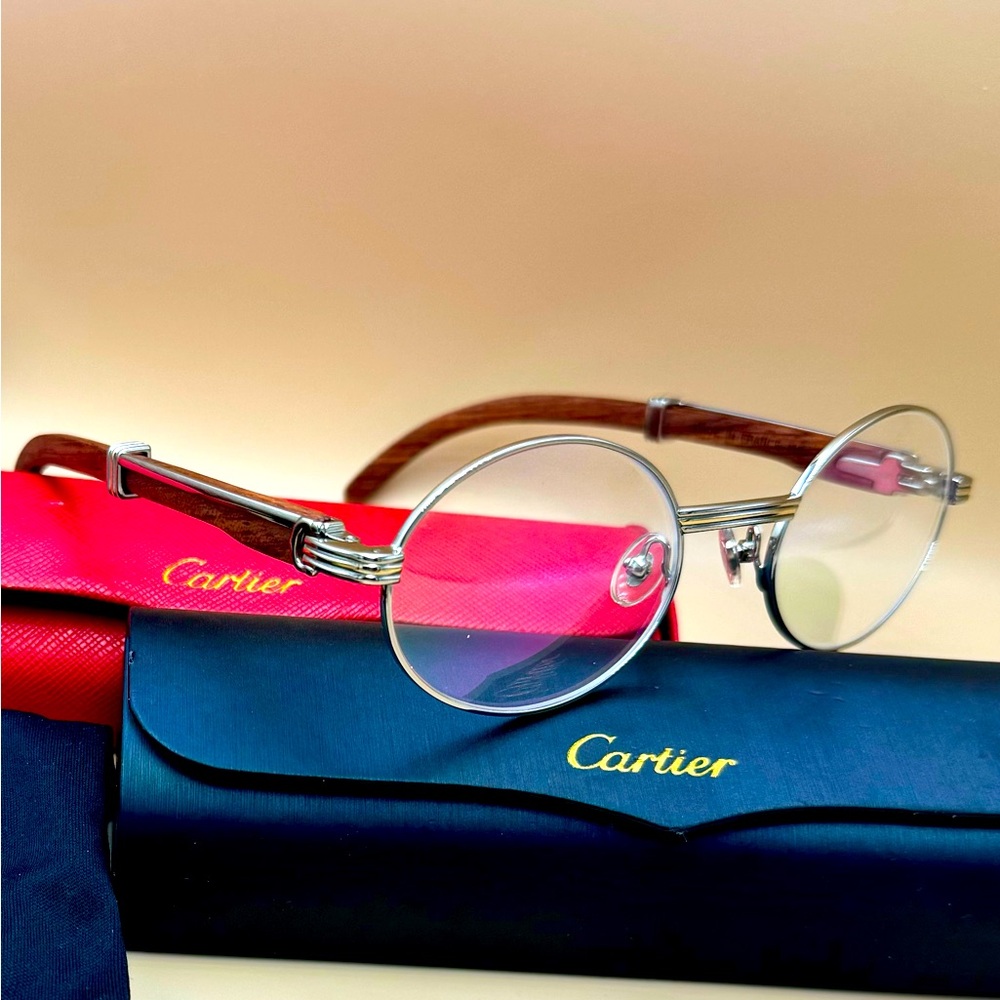 😎 👓 CARTIER GIVERNY UNISEX 53-22 Platinum/Gold Frames w/ Rosewood Temples ~